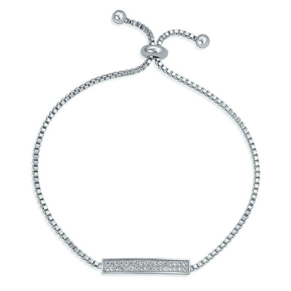 Bling Jewelry Womens Elegant Cubic Zirconia Pave CZ Bar Bolo Bracelet Adjustable Sliding Clasp Bracelet