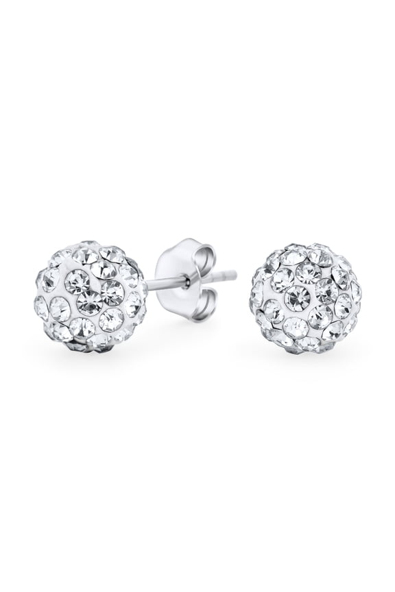 Womens Elegant Sterling Silver Drop Ball Earrings with 8MM Pave Crystals