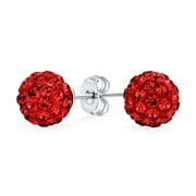 Bling Jewelry Womens Sparkling Red 8MM Pave Crystal Disco Ball Stud Earring .925 Sterling Silver