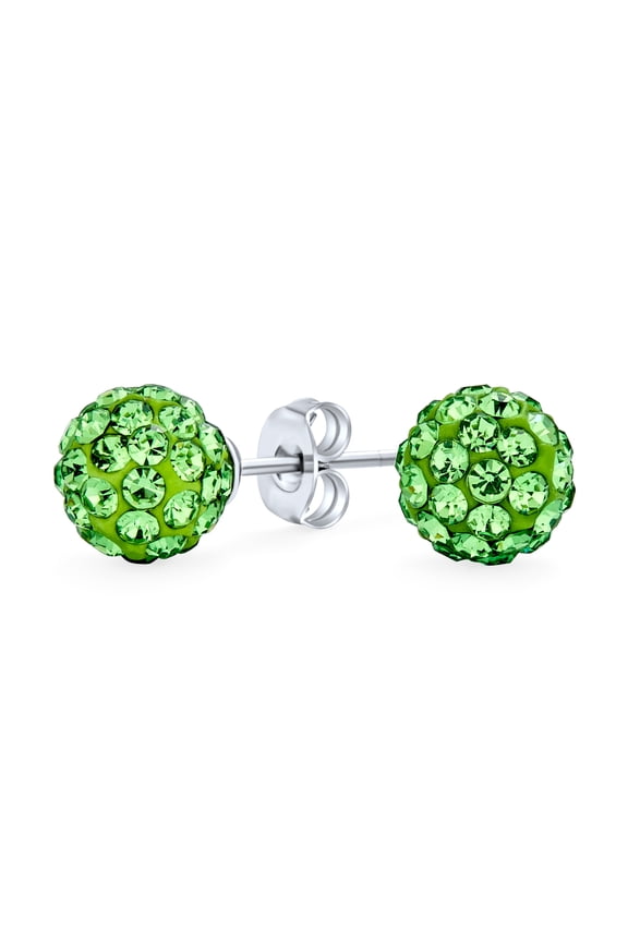 Womens Pave Crystal 8MM Disco Ball Stud Earrings .925 Sterling Silver