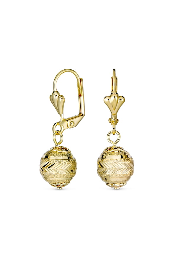 Womens Elegant Vintage Diamond-Cut Drop Ball Earrings 18K Gold Plated Lightweight 10MM