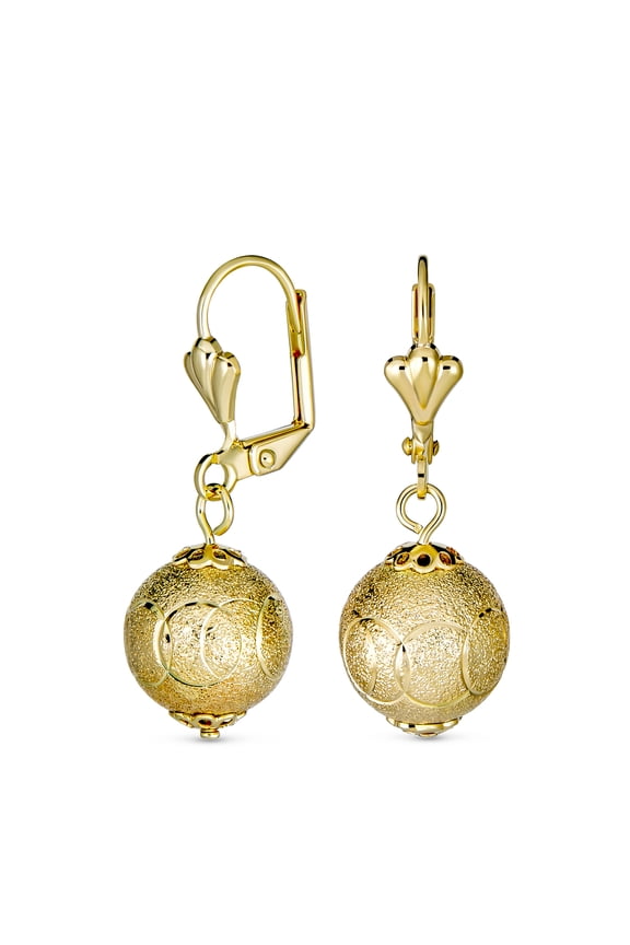 Womens Vintage Diamond-Cut Drop Ball Earrings 18K Gold Plated 12MM
