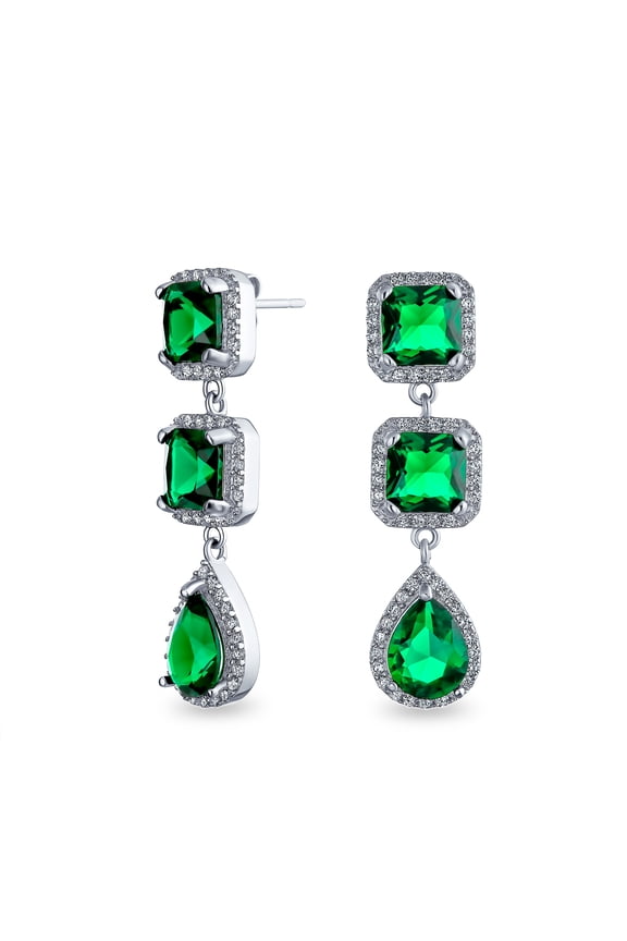 Womens Cocktail Fashion Cubic Zirconia Halo Emerald Green CZ Large Statement Teardrop Chandelier Earrings