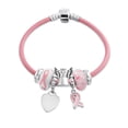 thumbnail image 1 of Bling Jewelry Womens Empowerment Pink Ribbon Charm Bracelet - Genuine Leather Silver Clasp 6-8 Inch, 1 of 3