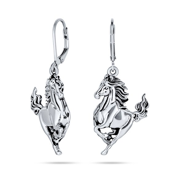 Bling Jewelry Womens Equestrian Cowgirl Dangle Earrings with Galloping Horse Sterling Silver Jewelry