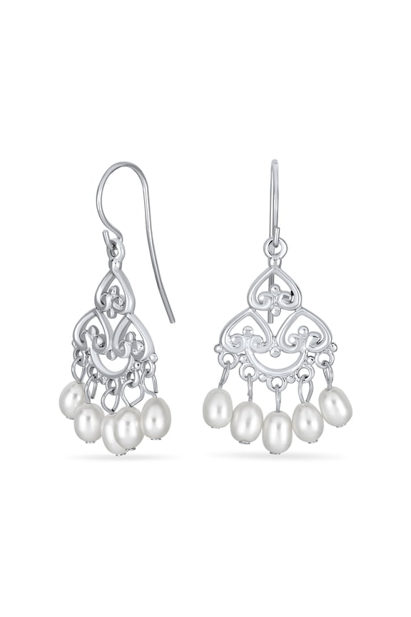 Womens  Ethnic Dangle Earrings Freshwater Pearl Fringe Hooks