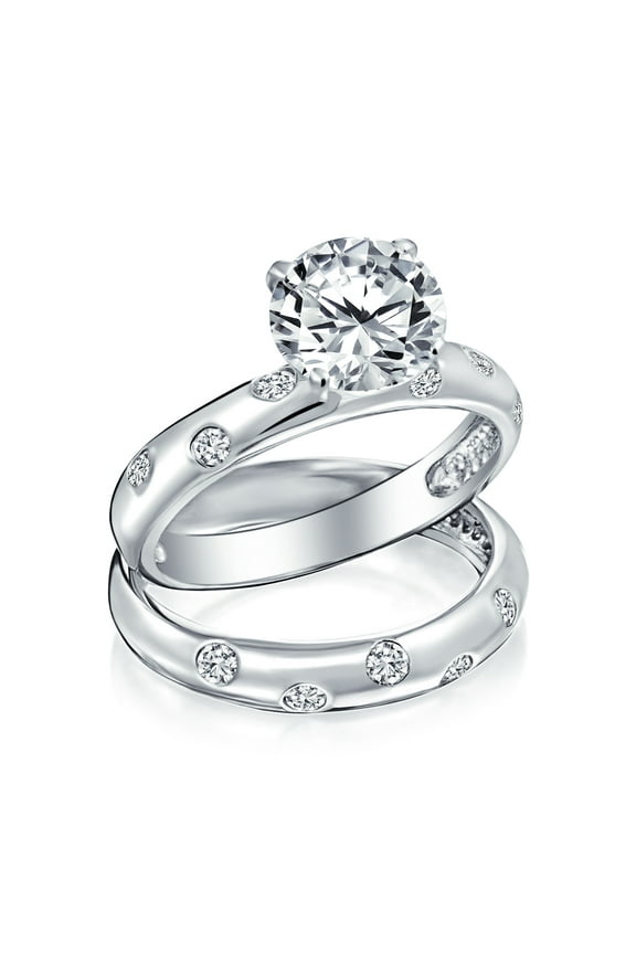 Womens Etoile 2CTW Round Solitaire CZ Engagement Wedding Band Ring Set Sterling Silver