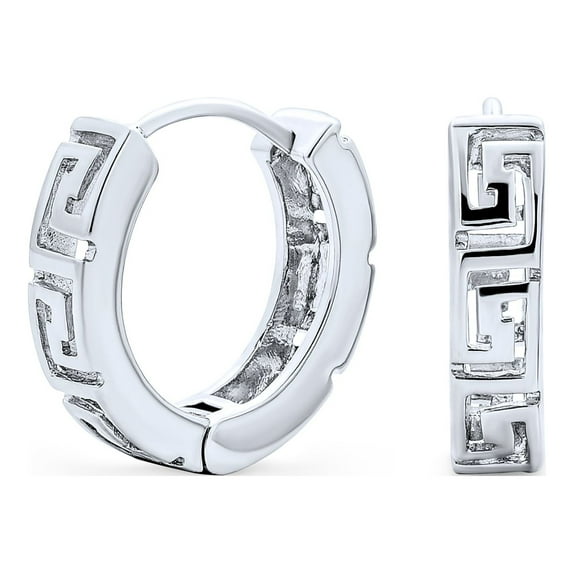 Bling Jewelry Womens European Greek Key Two Tone Hoop Huggie Earrings Yellow Rose Gold Plated Silver