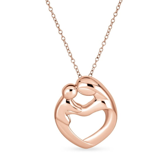 Bling Jewelry Womens Loving Mother Family Heart Pendant Necklace Rose Gold Plated Sterling Silver
