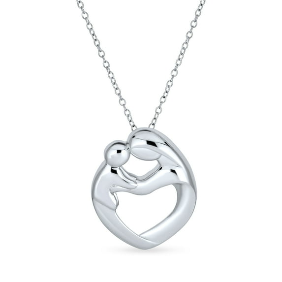 Bling Jewelry Womens Loving Mother Family Heart Pendant Necklace .925 Sterling Silver