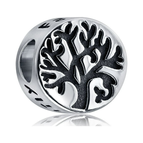 Bling Jewelry Womens Family Tree of Life Charm Bead Oxidized Silver for European Bracelets