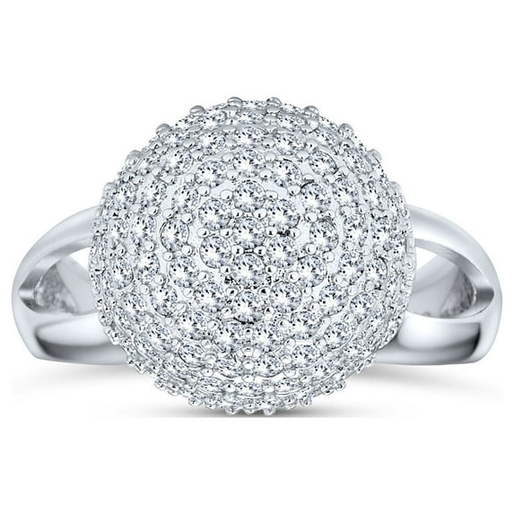 Bling Jewelry Womens Fancy Cocktail Statement Ring with CZ Pave Disco Ball & Split Shank Band Silver