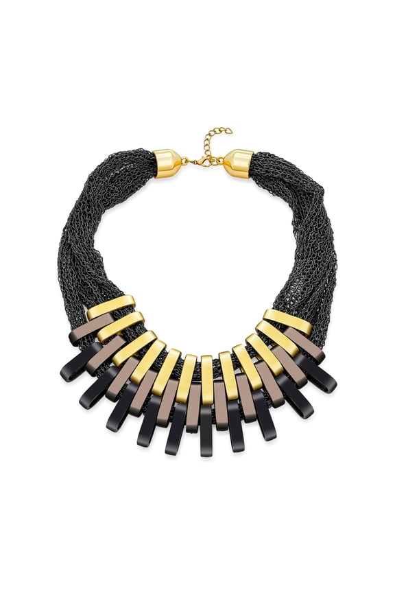 Womens Fashion Black Chain Mail Collar Necklace Tri-Tone  Statement for Women