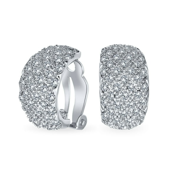 Bling Jewelry Womens Pave Encrusted Crystal Wide Half Dome Clip On Earrings