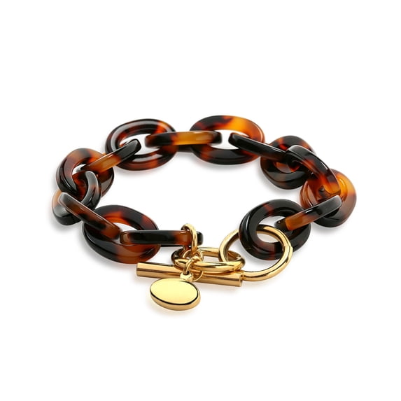 Bling Jewelry Womens Brown Golden Acrylic Leopard Tortoise Shell Link Bracelet