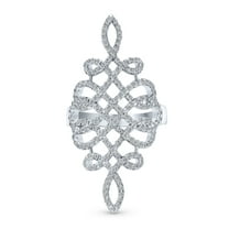 Bling Jewelry Womens Pave Cubic Zirconia CZ Art Deco Style Full Finger Statement Swirl Infinity Ring Sterling Silver