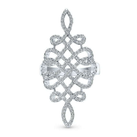 Bling Jewelry Womens Pave Cubic Zirconia CZ Art Deco Style Full Finger Statement Swirl Infinity Ring Sterling Silver