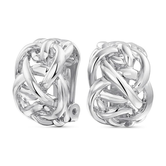 Bling Jewelry Womens Open Criss Cross Weave Love Knot Half Hoop Clip On Earrings Non Pierced Ears Silver