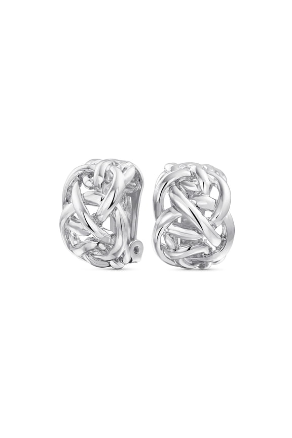 Womens Open Criss Cross Weave Love Knot Half Hoop Clip On Earrings Non Pierced Ears Silver
