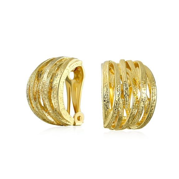 Bling Jewelry Womens Open Criss Cross Weave Hoop Clip-On Earrings Matte Gold