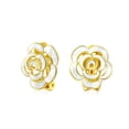 thumbnail image 1 of Bling Jewelry Womens Fashion Enamel 3D White Rose Flower Clip On Earrings Button Style for Non-Pierced Ears Gold Plated, 1 of 6
