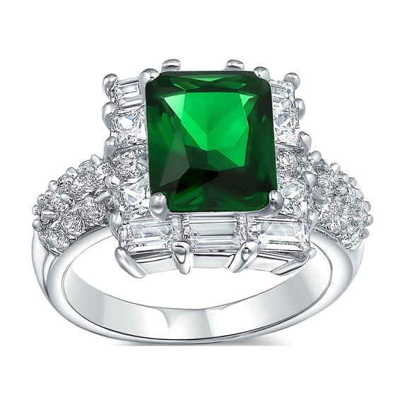 Bling Jewelry Womens Classic Art Deco Style Halo 5CT Cubic Zirconia Emerald Cut Green CZ Statement Ring
