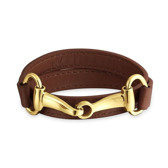 Bling Jewelry Womens Fashion Equestrian Snaffle Horse Bit Double Layer Wrap Leather Bracelet