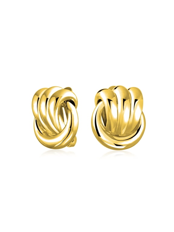 Womens Classic Rope Cable Knot Door-Knocker Style Clip On Earrings Gold Plated