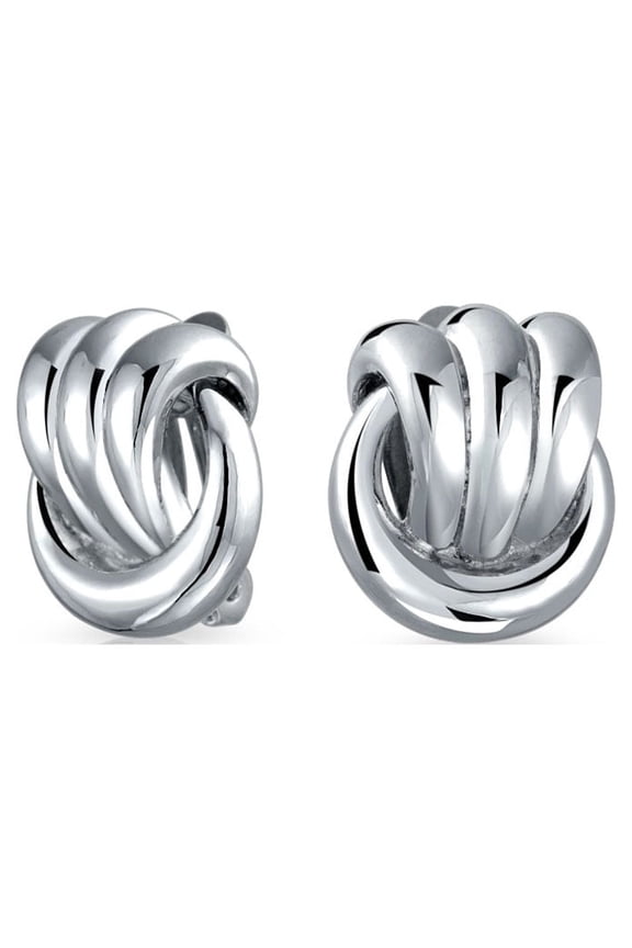 Womens Timeless Rope Cable Knocker Knot Clip On Earrings Non Pierced Ears Rhodium Plated