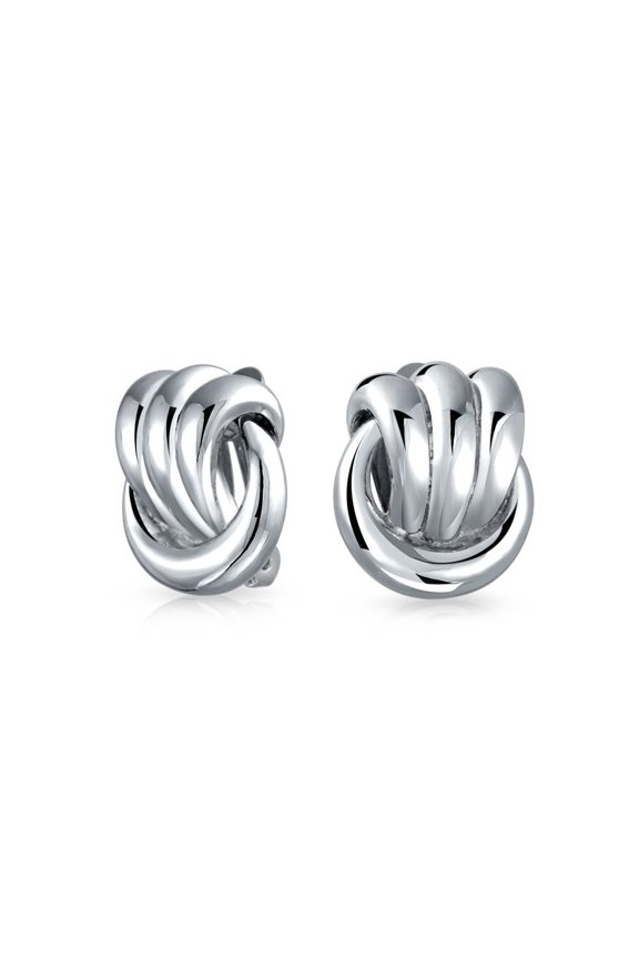 Womens Fashion Rope Love Knot Clip On Earrings Silver Plated Non-Pierced Ears