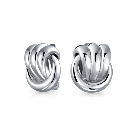 Bling Jewelry Womens Fashion Rope Love Knot Clip On Earrings Silver Plated Non-Pierced Ears