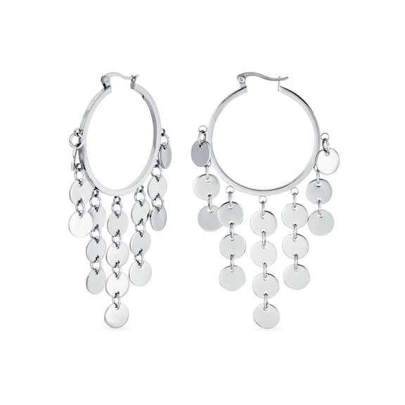 Bling Jewelry Womens Fashion Statement  Sequin Coin Dangle Hoop Huggies Earrings Stainless Steel