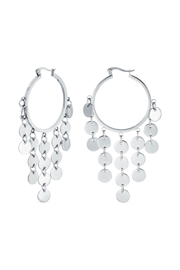 Womens Fashion Statement Sequin Coin Dangle Hoop Huggies Earrings Stainless Steel