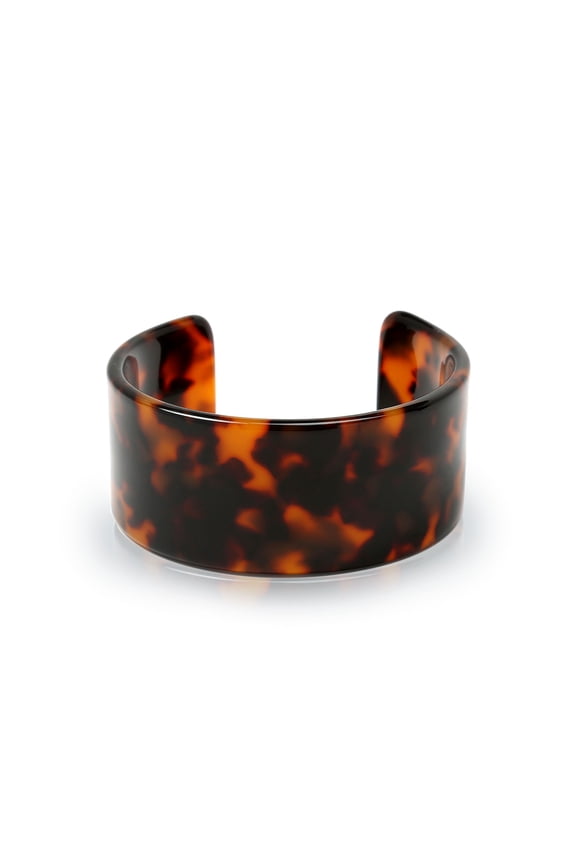 Womens Fashion Statement Brown Golden Acrylic Marbled Tortoise Shell Wide Cuff Bangle