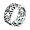 thumbnail image 1 of Bling Jewelry Womens Bail Filigree Scroll Open Leaf Heart Motif Band Ring .925 Sterling Silver 8mm, 1 of 4