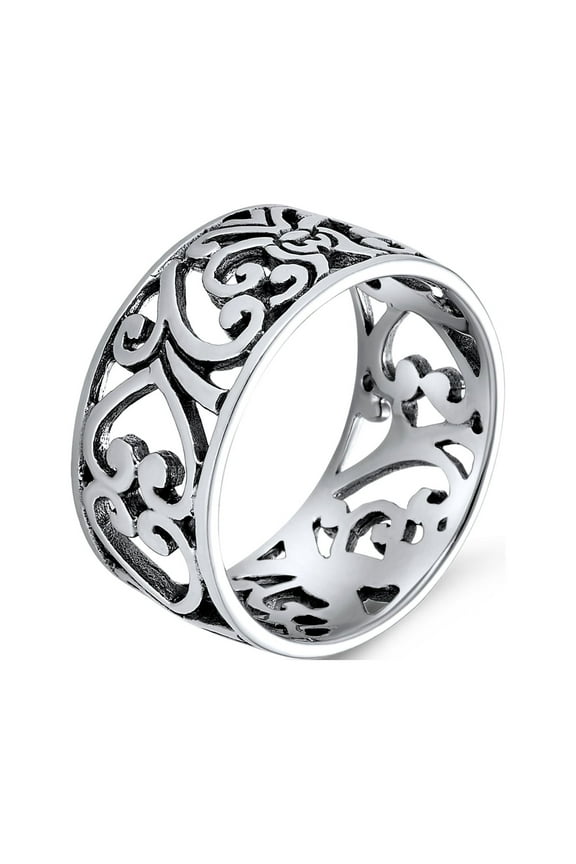Womens  Fashion Silver Ring with Open Swirl Filigree Design