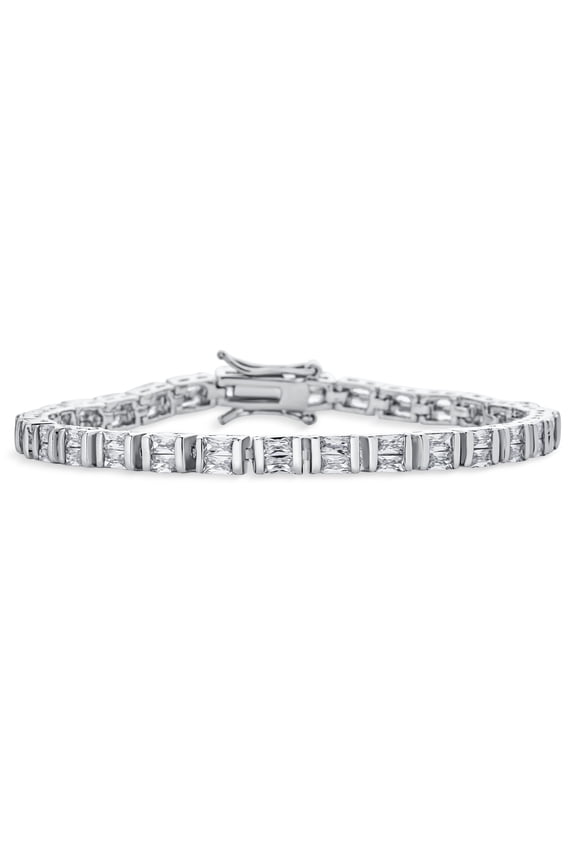 Womens Fancy Alternating Bars & 20CTW Princess Cut Cubic Zirconia Tennis Bracelet Silver Plated 7 Inch
