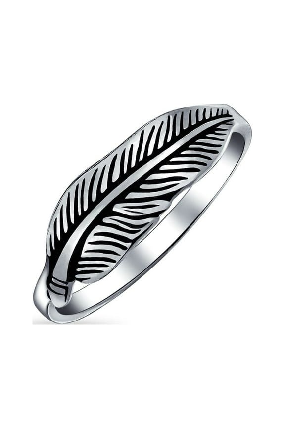 Womens   Feather Leaf Band Silver Ring Oxidized Sterling Jewelry
