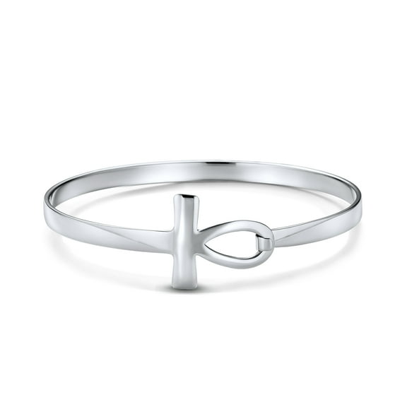 Bling Jewelry Womens Fine Sterling Silver Ankh Cross Bangle Bracelet - Spiritual Key of Life Jewelry