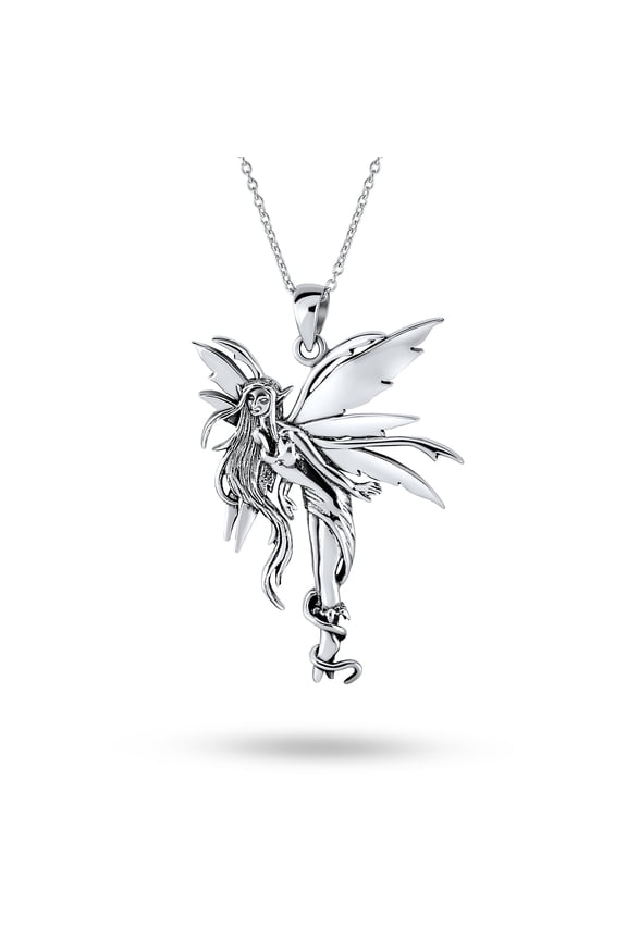 Womens Firefly Fairies Pixie Dust Pendant Necklace in Oxidized Sterling Silver