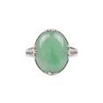 thumbnail image 1 of Bling Jewelry Womens Fleur-de-Lis Setting Green Jade Oval Statement Ring .925 Sterling Silver, 1 of 4