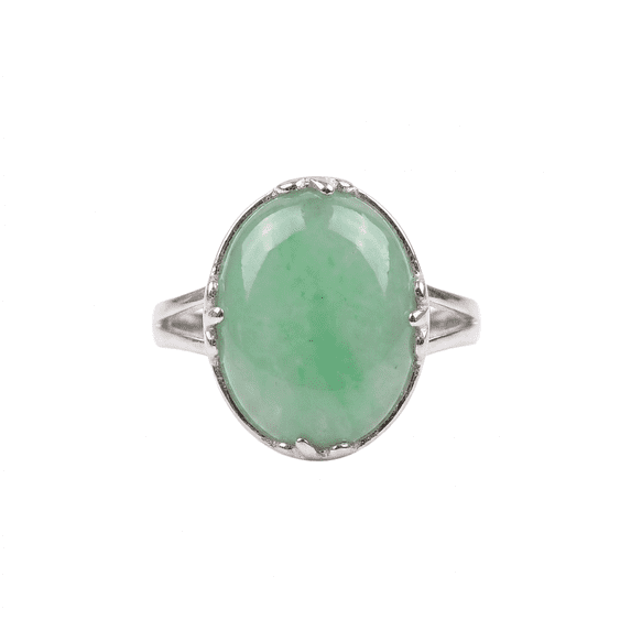 Bling Jewelry Womens Fleur-de-Lis Setting Green Jade Oval Statement Ring .925 Sterling Silver