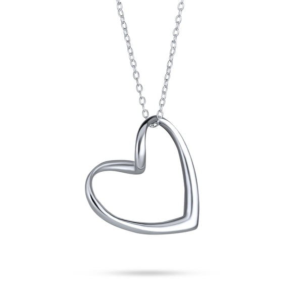 Bling Jewelry Womens Floating Open Heart Pendant Necklace Dainty Statement .925 Sterling Silver