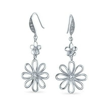 Bling Jewelry Womens Spring Floral Cubic Zirconia Accent Open Flower Shape CZ Dangling Daisy Earrings Silver