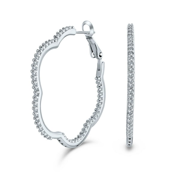 Bling Jewelry Womens Flower Shaped Pave CZ Hoop Earrings 14k Gold Silver Plated 1.5 Inch Diameter