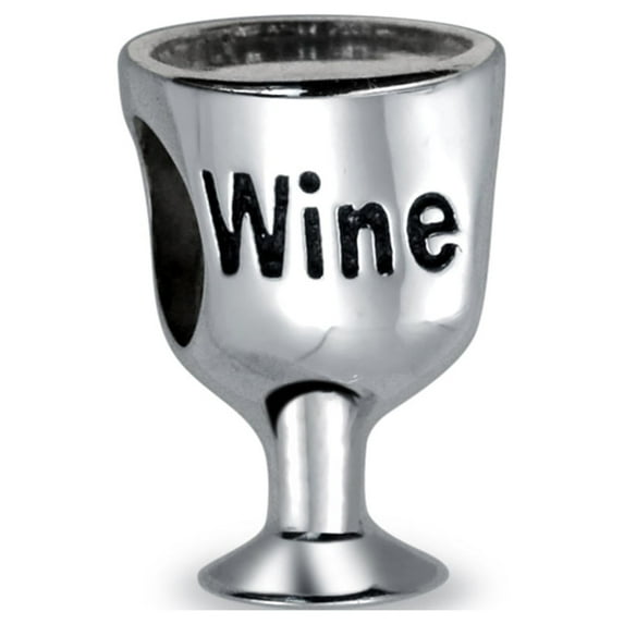 Bling Jewelry Womens Foodie Wine Glass Charm Bead Sterling Silver for European Bracelet