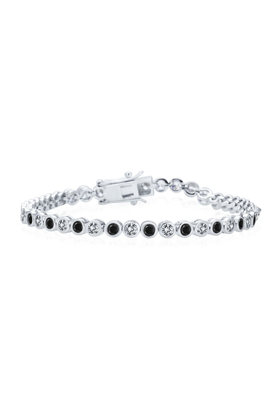 Womens Formal Holiday Bridal 10CT Black White CZ Bezel Tennis Bracelet 14K Gold Plated