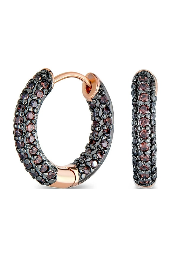Womens Black Brown Pave CZ Inside Out Small Tube Hoop Earrings Rose Gold 0.75 Inch