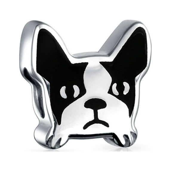 Bling Jewelry Womens French Bulldog Charm Bead Black White Enamel Sterling Silver for Bracelets