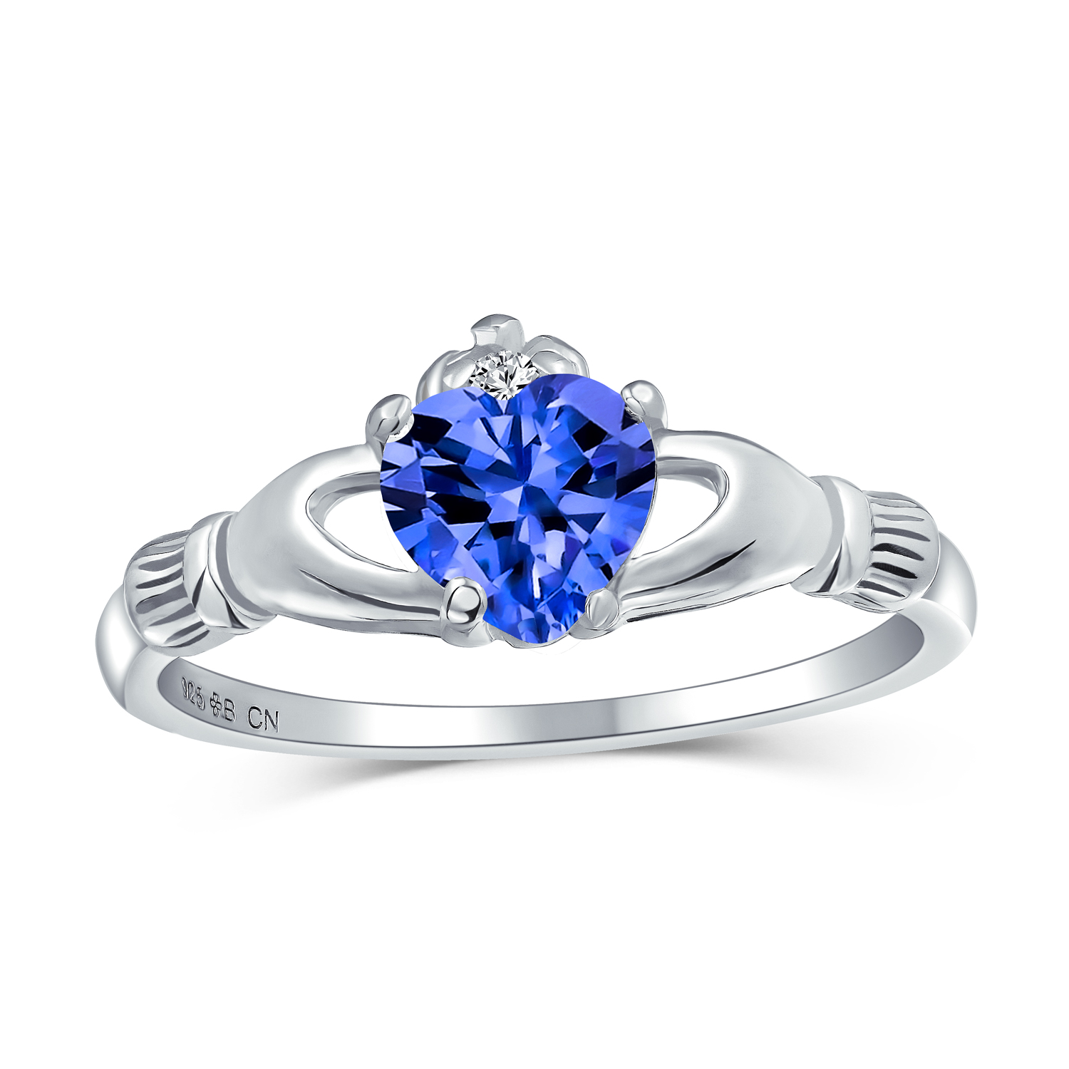 Bling Jewelry Womens Friendship BFF Birthstone Blue CZ Claddagh Band Ring 925 Sterling Silver